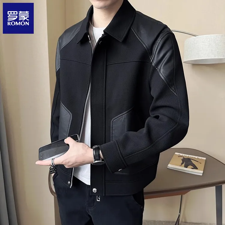 Romon/罗蒙拼接夹克男士秋冬季新款痞帅潮流高级商务休闲上衣外套
