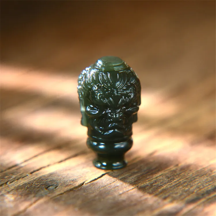 和田玉三通文玩配饰塔青玉石一念之间佛头珠手工精雕男款手串配饰