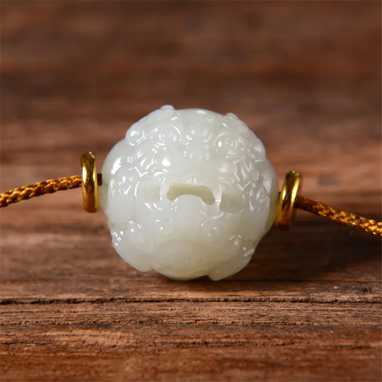 和田玉貔貅珠且末白玉吊坠男女款手工编织手串配珠精雕刻文玩配饰