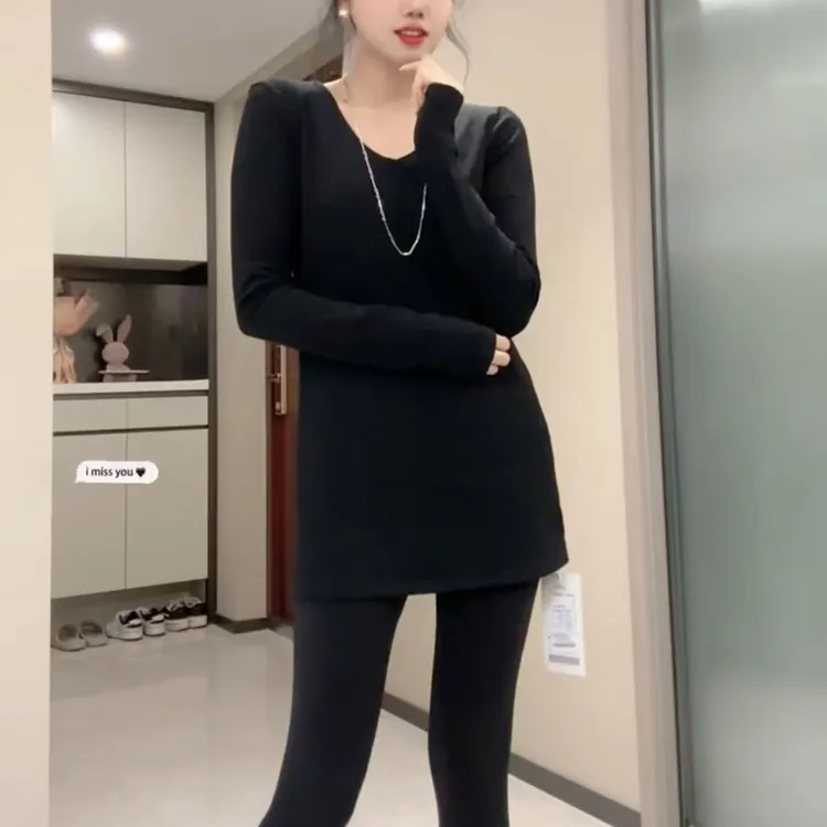 美式辣妹黑色V领正肩长袖T恤女秋冬内搭打底衫修身显瘦基础款上衣