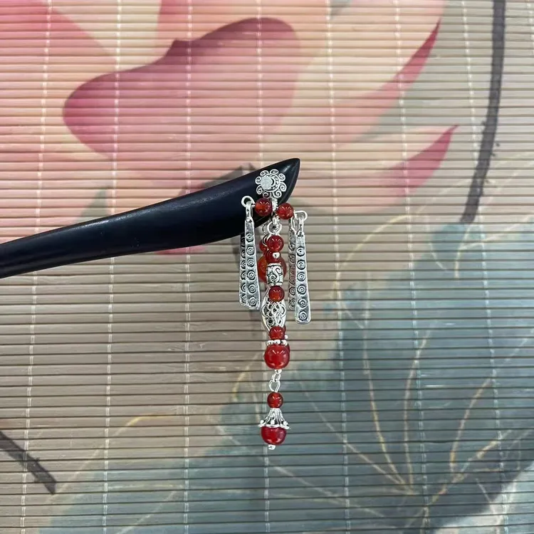 J297彩云之南朱红色头饰发饰复古古风古典气质国风简约手工发簪