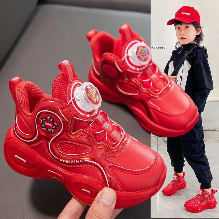 过年穿的鞋子2024春秋新款男童运动鞋中大童高帮红色篮球鞋防滑潮