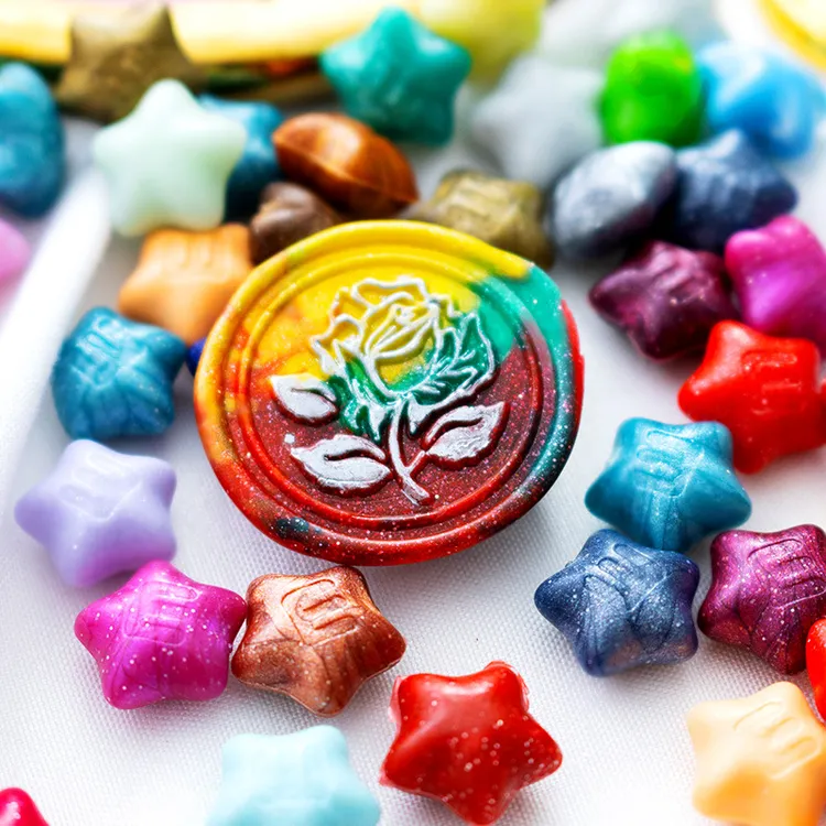 陌上幸运星炫闪火漆蜡粒印章全套现货五角星闪粉闪亮蜡粒炫彩混色
