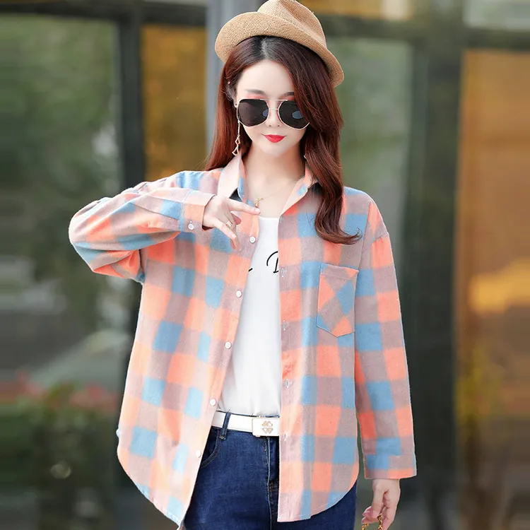 妈妈格子衬衫中老年春秋长袖棉质衬衣女中年夏装薄款时尚女装上衣