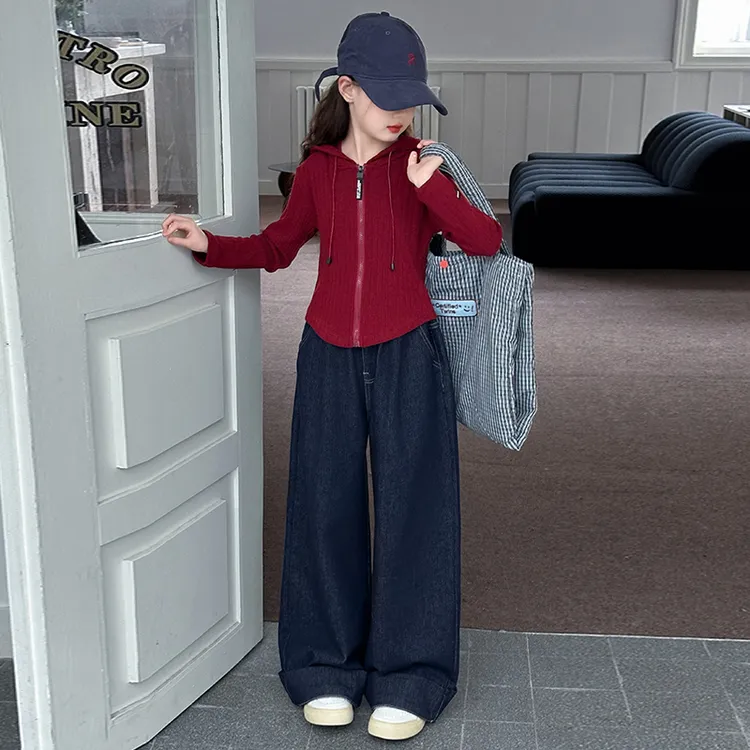 女童安哥拉红打底衫连帽T恤中大童修身长袖针织上衣百搭开衫外套