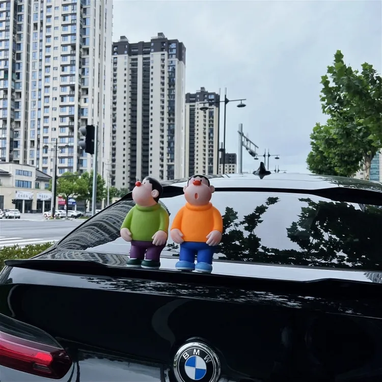 车载歪头可转呆萌23CM胖虎创意汽车摆件车顶搪胶可爱胖虎车尾装饰