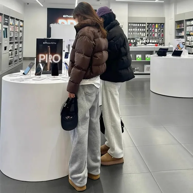 高腰羊羔绒运动卫裤女秋冬设计感两穿阔腿裤加绒加厚束脚休闲棉裤