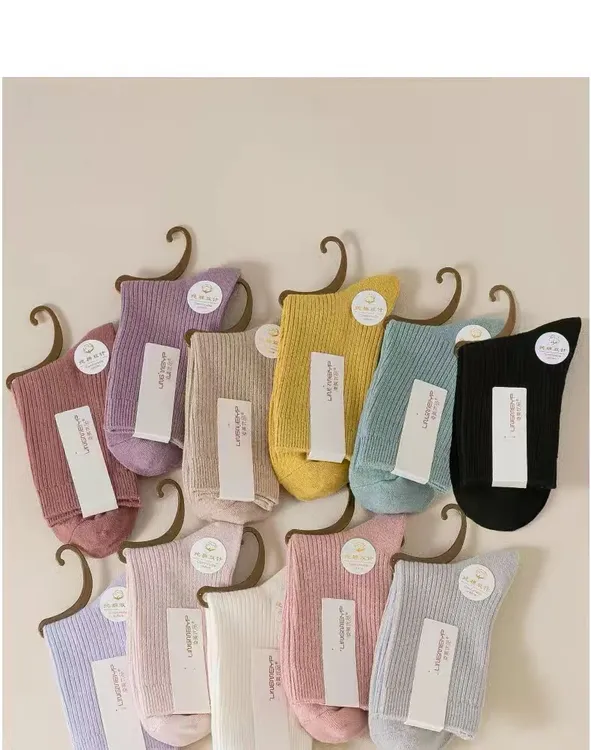 女士秋冬中筒袜新疆棉双针工艺棉袜