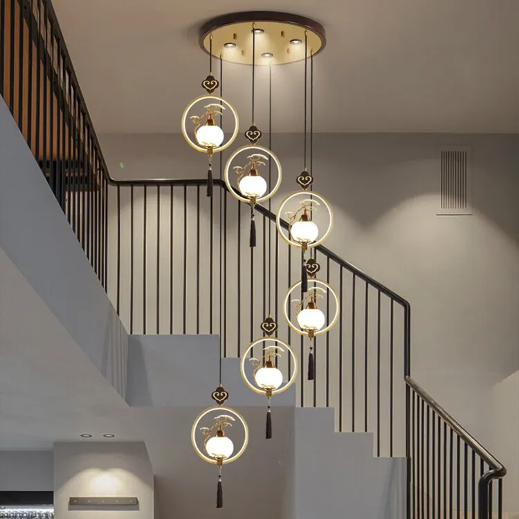 新中式长条餐厅吊灯高端大气楼梯吧台茶室楼梯间床头玄关创意吊灯