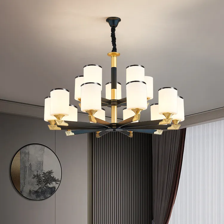 新中式家用全铜客厅吊灯简约中国风禅意别墅复式楼灯饭店大厅灯饰