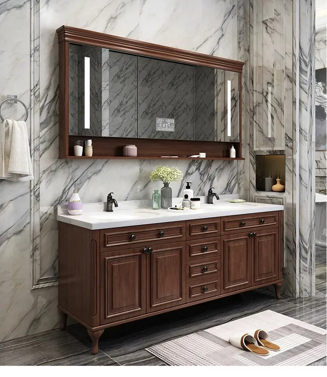 美式浴室柜双盆洗脸盆柜组合陶瓷一体盆实木洗手盆柜卫生间洗漱台