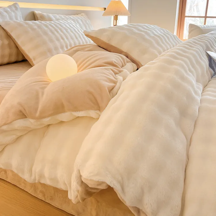 冬季高端加绒加厚兔兔绒四件套牛奶绒保暖三件套防静电床上用品