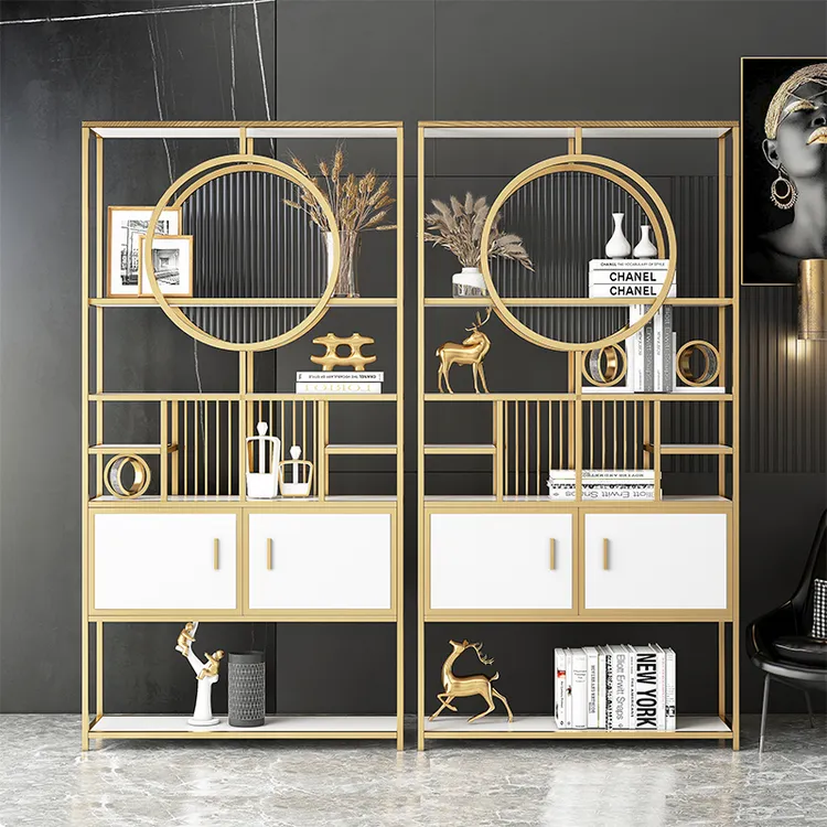现代轻奢不锈钢书柜装饰储物金属展示架收纳博古架隔断置物架落地