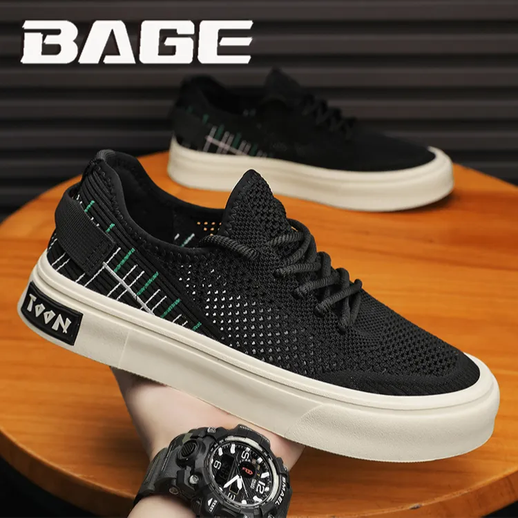 八哥网红爆款男鞋夏季薄款透气飞织运动软底防滑工作开车休闲板鞋