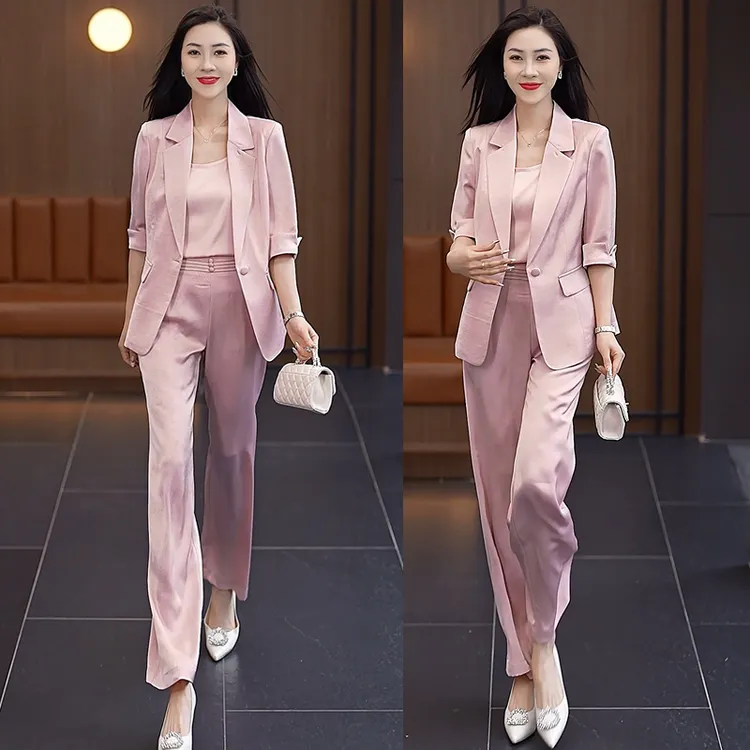 小西装套装女2025夏季新款时尚减龄气质西服女士背心直筒裤三件套