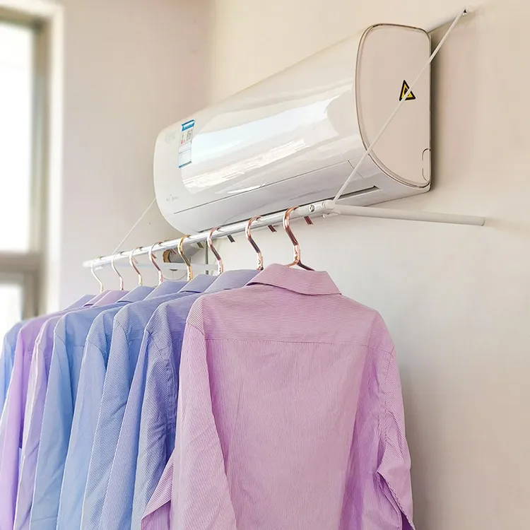 空调晾衣架防尘专用晾晒架免打孔防风电暖气烘干晾衣架挂衣服神器