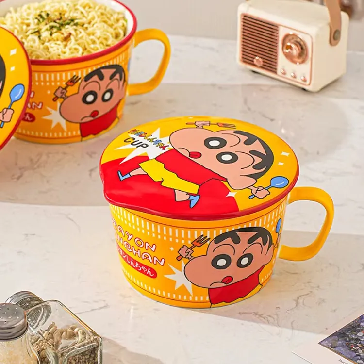 蜡笔小新日式泡面碗陶瓷带盖宿舍用饭碗学生大号泡面杯可爱家用