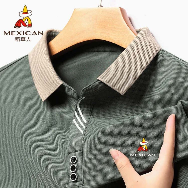 Mexican/稻草人男士长袖POLO衫春秋季商务翻领t恤宽松休闲上衣男