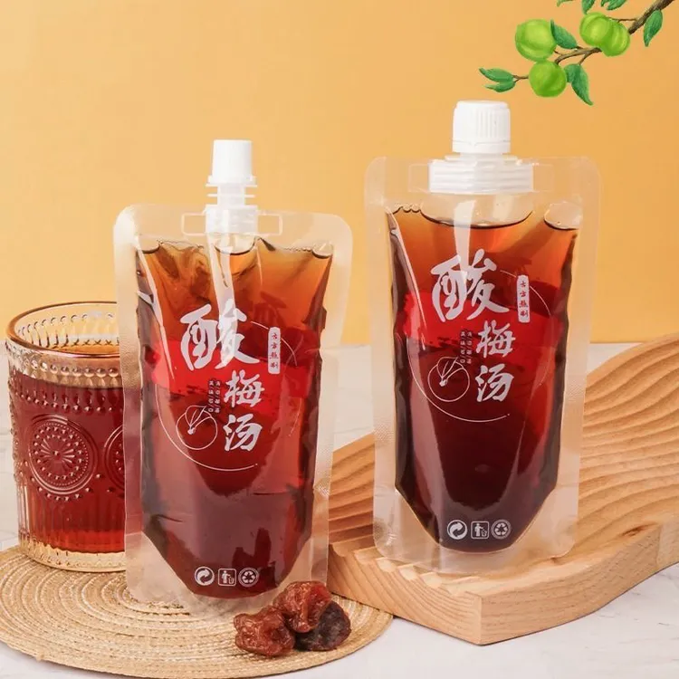 大口径酸梅汤吸嘴袋便携自封打包袋果汁饮料透明自立液体包装袋