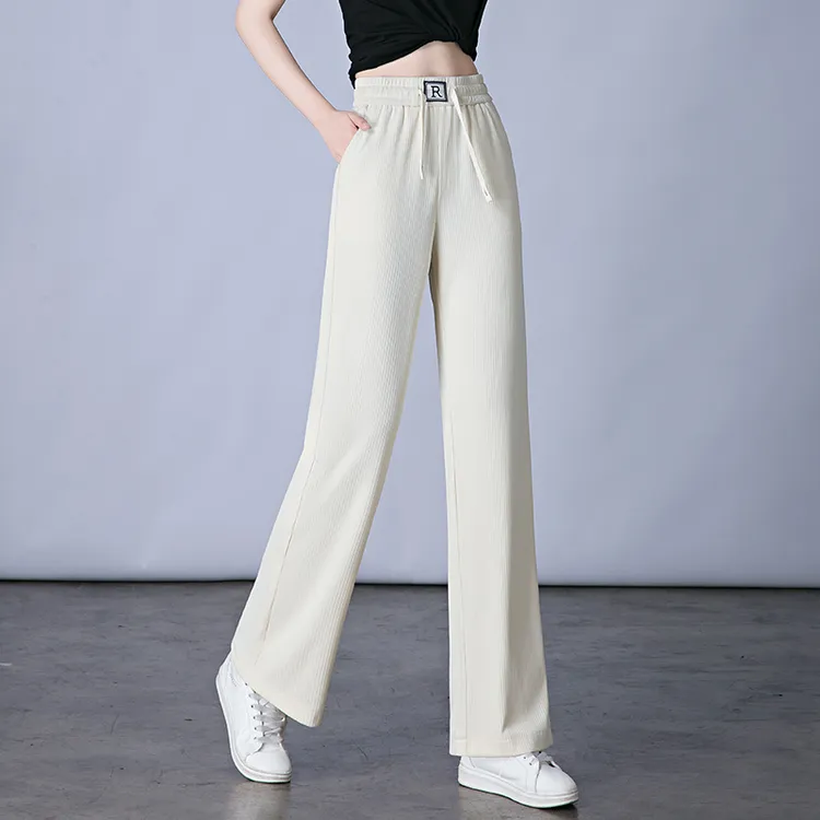 夏季2025女士窄版高腰垂感显瘦直筒阔腿裤裤子休闲百搭白色宽松