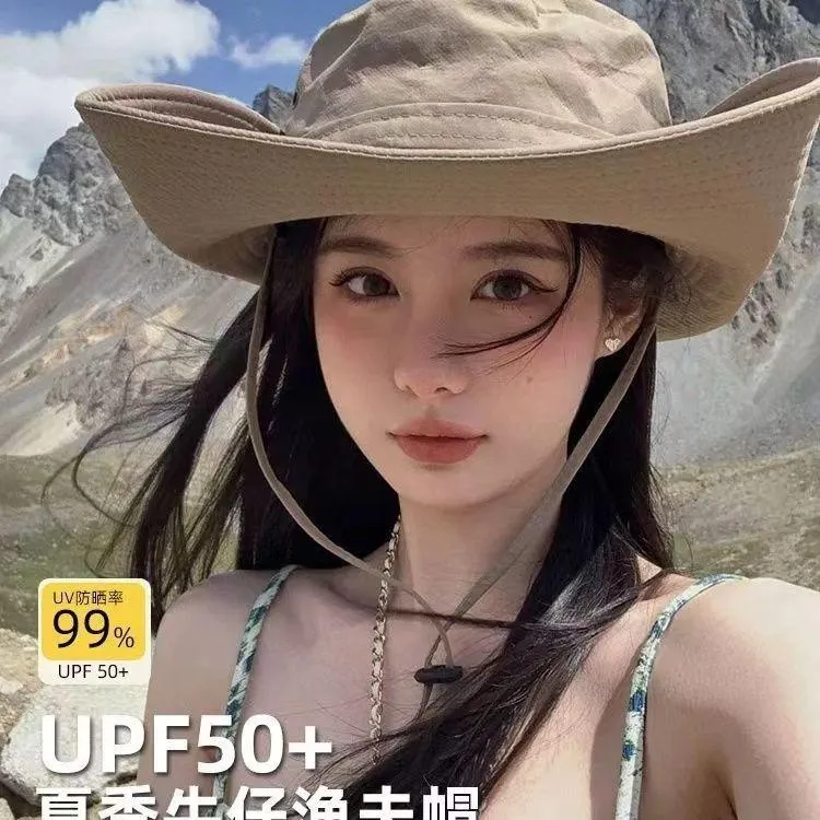 登山帽女夏季太阳帽遮阳帽防晒帽爬山帽子露营渔夫帽大檐防紫外线