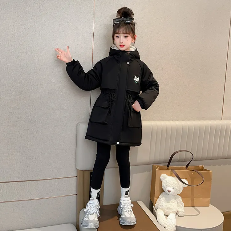 女童派克服棉衣冬装加厚外套2025新款韩版儿童洋气中长款连帽棉袄
