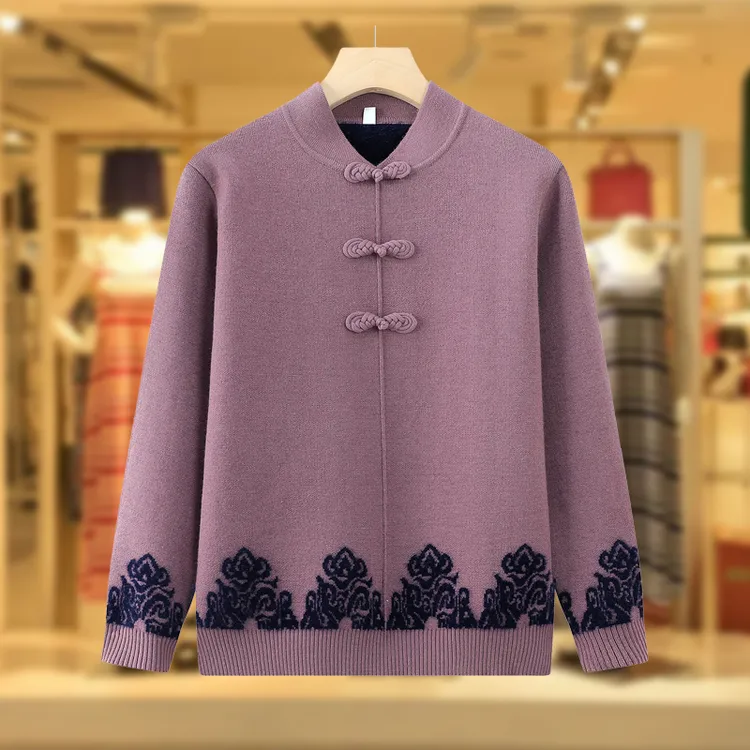 妈妈秋冬装针织衫加绒加厚毛衣中老年一体绒打底衫喜婆婆上衣新款