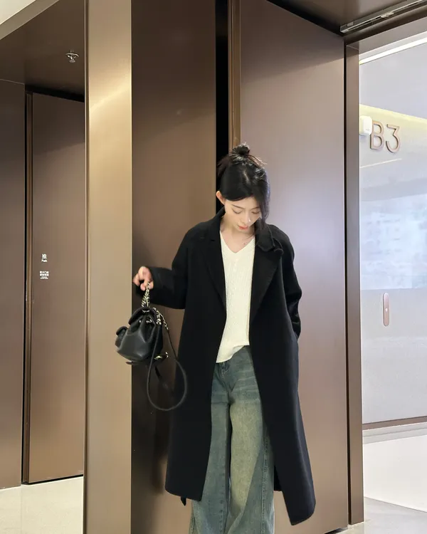 【2208】羊绒羊毛小个子双面大衣外套中长款秋冬长款毛呢网红气质