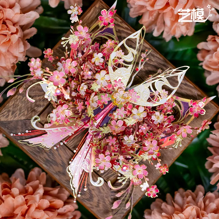 艺模蝶恋花金属国风拼图3D模型拼装玩具手工DIY点翠冰箱贴伍月鹤