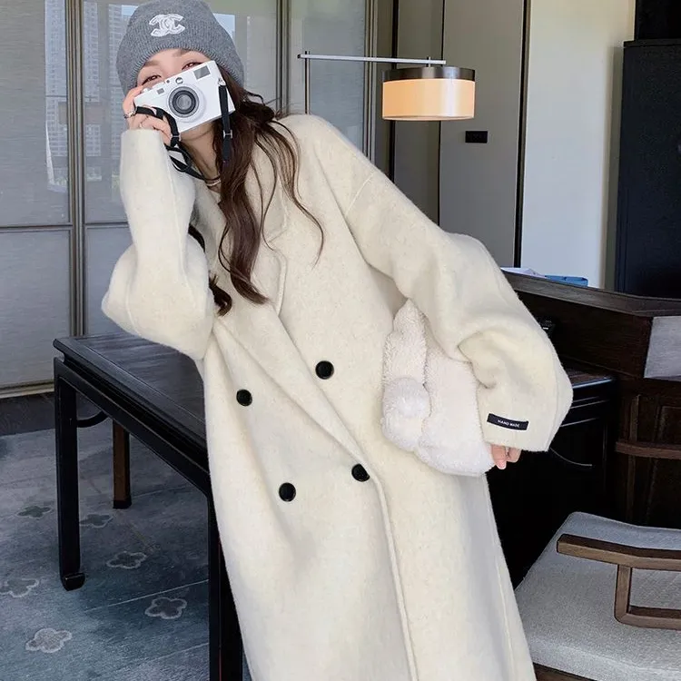 燕麦色双面毛呢大衣女2025秋冬新款韩版宽松中长款赫本爆款呢外套
