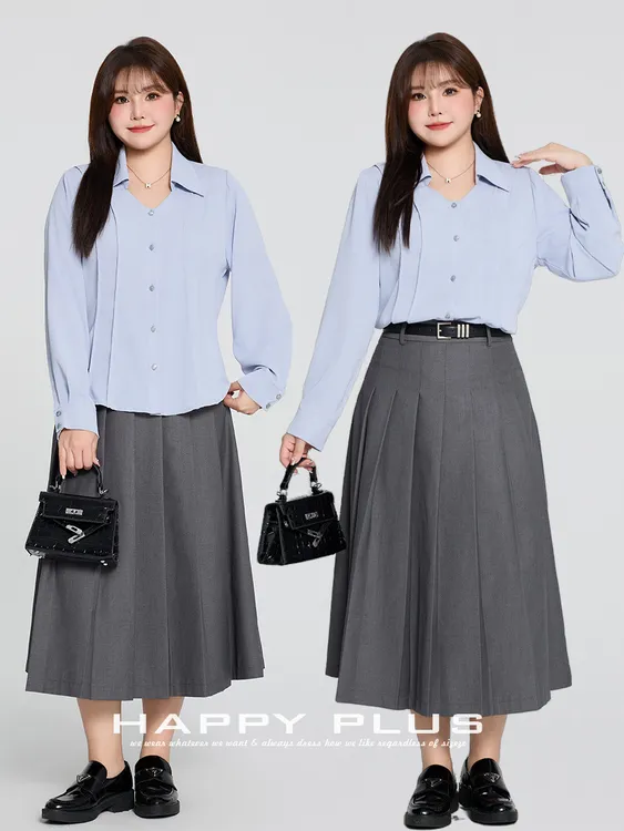 别致V领宽松法式雪纺纯色衬衫大码春夏女法式静奢风雾蓝V领长袖衬