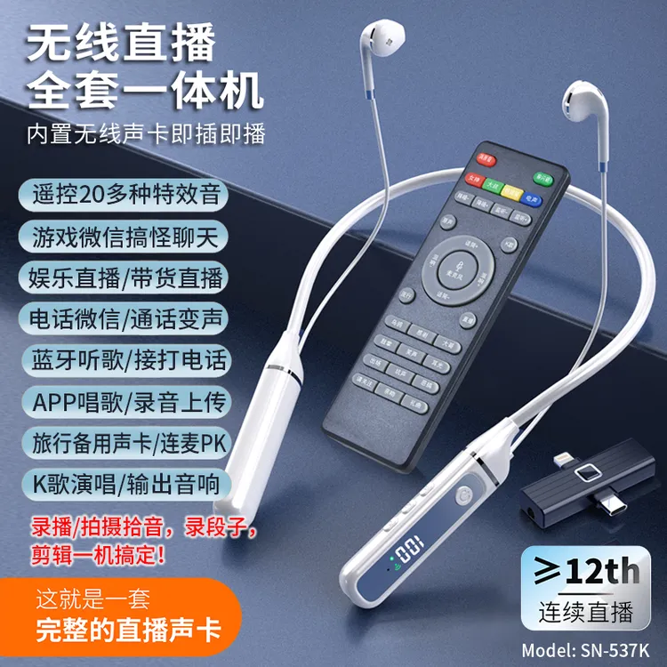 【2024爆款】直播一体机无线挂脖声卡蓝牙K歌便携多功能专业声卡