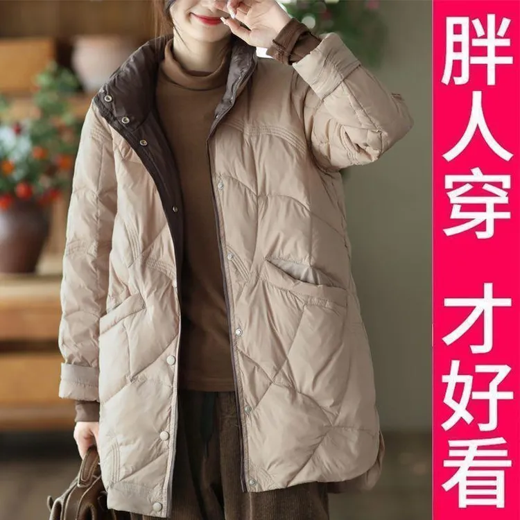 200斤高档大码洋气美衣新款中长款白鸭绒外套菱格压线保暖羽绒服