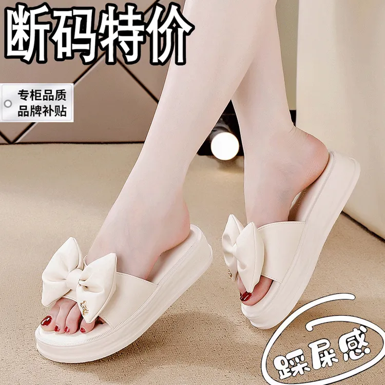 品牌时尚蝴蝶结拖鞋女夏季外穿2024新款厚底踩屎感仙女风百搭凉拖