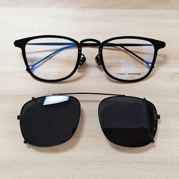 纯钛眼镜框男超轻黑色方框经典商务偏光太阳挂片套镜配近视眼镜架