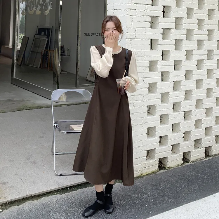法式复古气质假两件连衣裙秋季女2025新款设计感轻熟温柔初恋长裙
