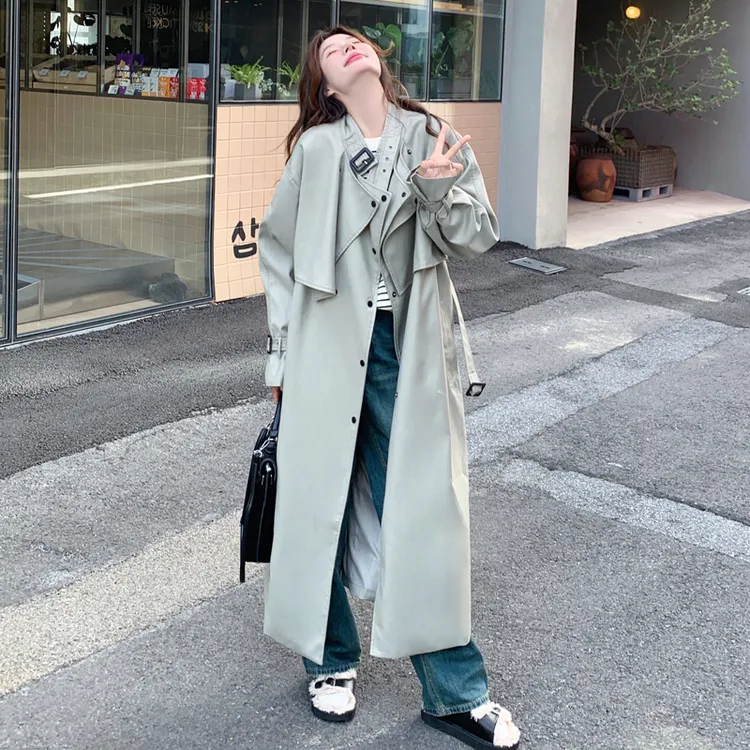 高级感灰色风衣外套女2025新款秋季气质英伦风宽松显瘦过膝大衣潮