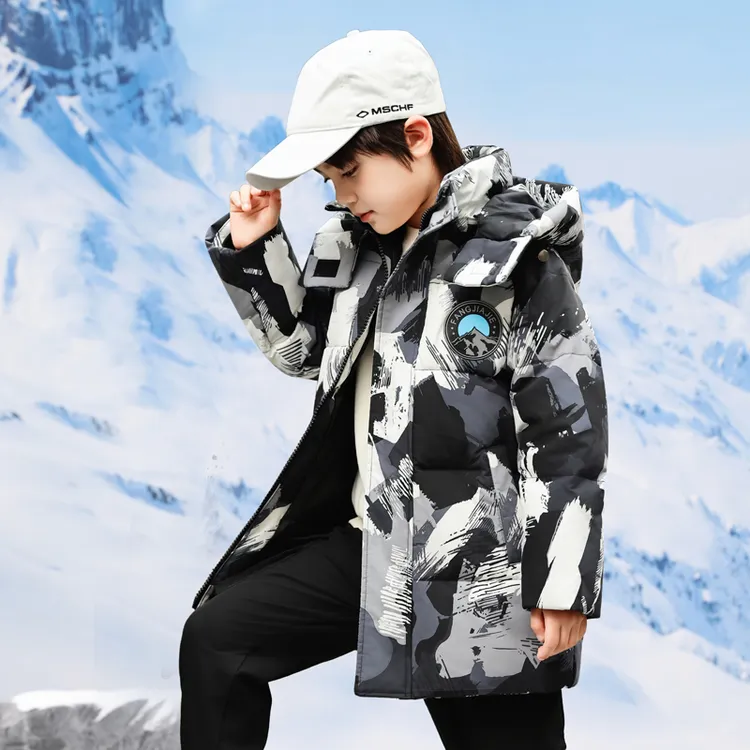 儿童羽绒服男童2024新款中大童加厚男大童装连帽迷彩羽绒丝外套