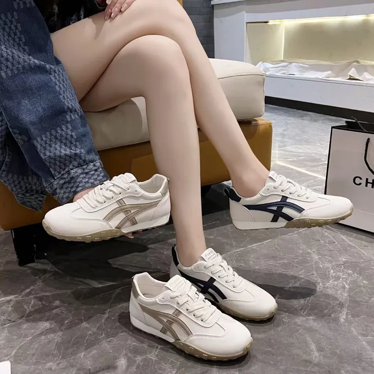 德训鞋女2025秋季皮面布面透气软底轻便休闲鞋练车跑步运动平底鞋
