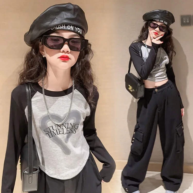 春秋女童打底衫美拉德穿搭长袖T恤2025新款洋气大童甜酷抽绳上衣