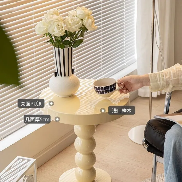 【XH】复古沙发边几实木小圆桌茶几床头小桌子置物架侘寂风角几边