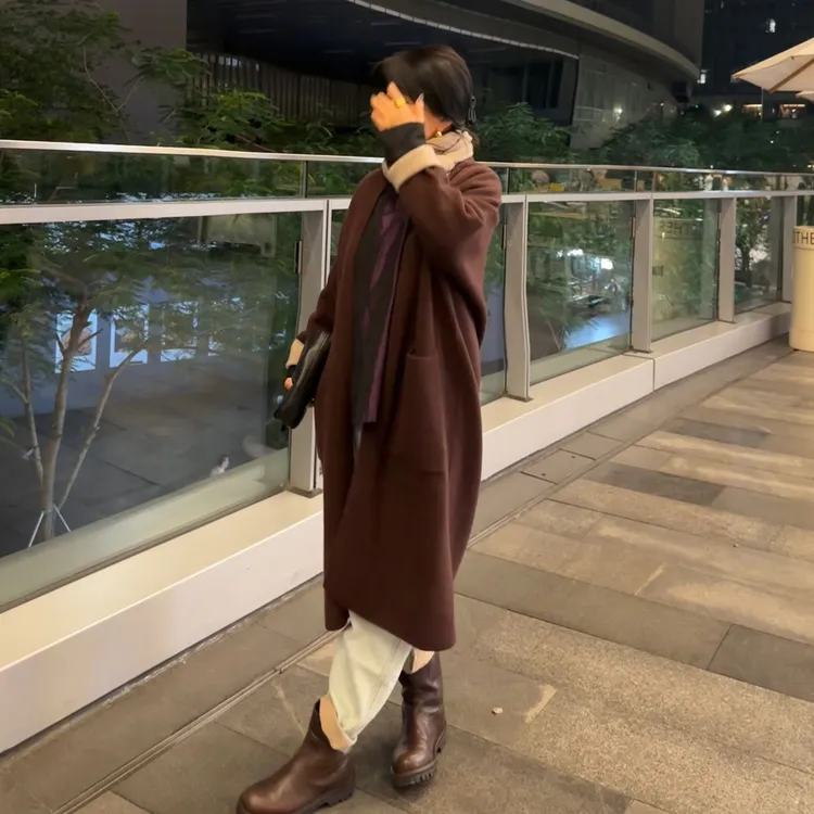 Fen姐|【时髦主场】重磅羊绒拼色气质百搭高级感双面大衣240171