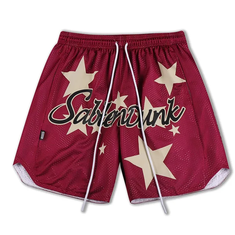夏季新款星星篮球裤美式短裤字母印花双层网眼速干复古潮流街头风