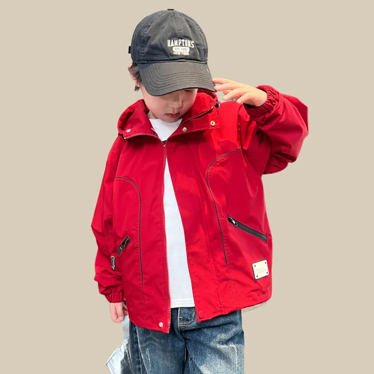 男童秋装红色外套2024新款冲锋衣春秋款中大童秋季风衣帅气潮