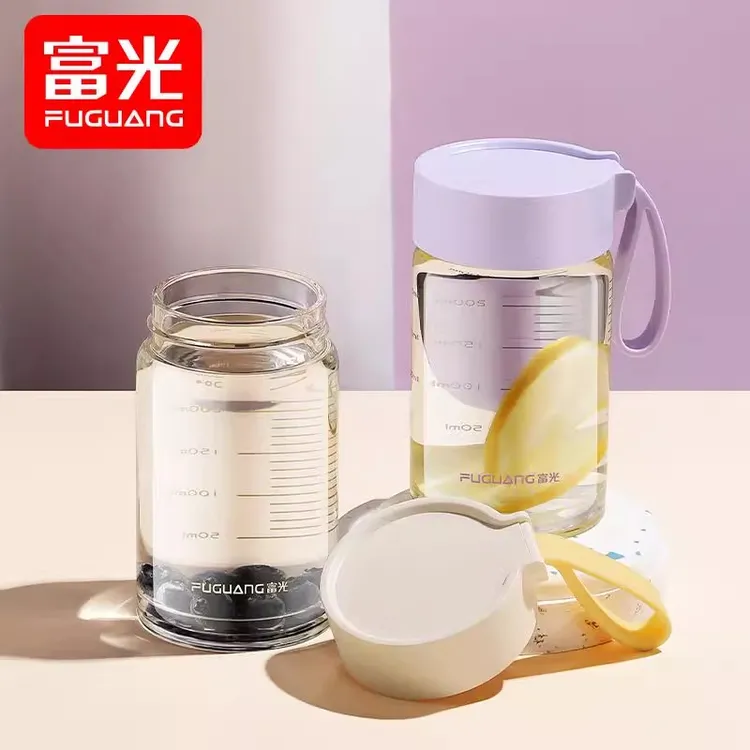 富光玻璃杯水杯女生高颜值高硼硅咖啡杯早餐杯刻度暖手杯随手杯子