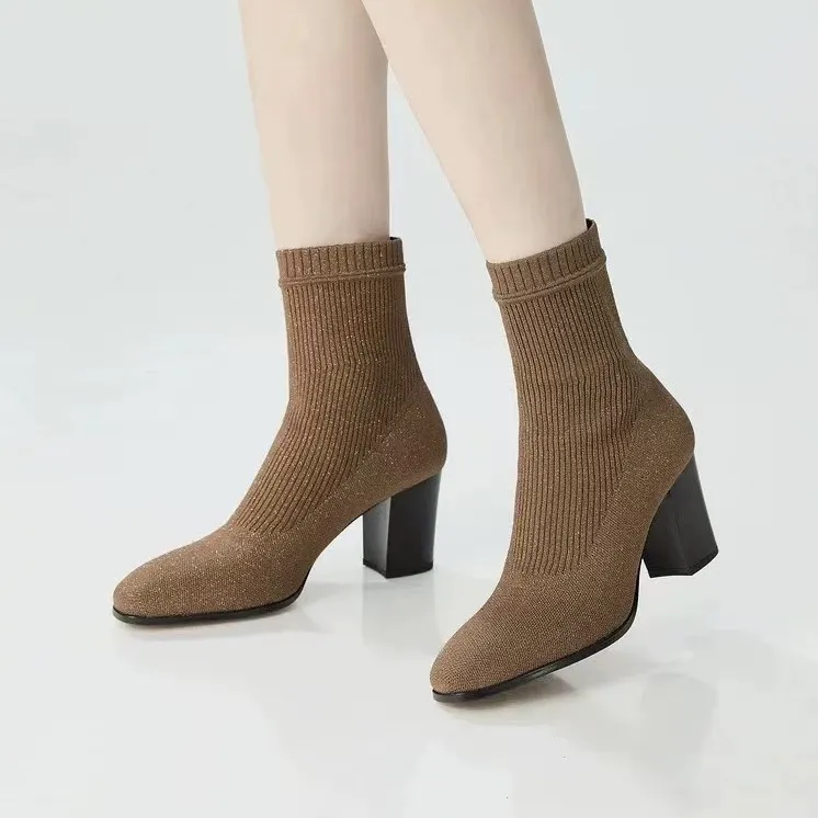 新款飞织一脚蹬高跟靴女靴AX15222