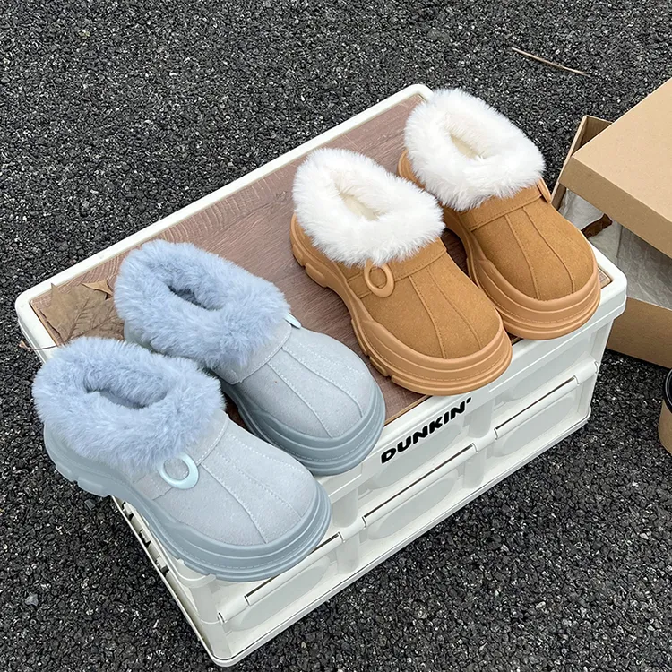 厚底皮毛一体雪地靴女2024冬季增高毛毛鞋防滑包头外穿大头半拖鞋