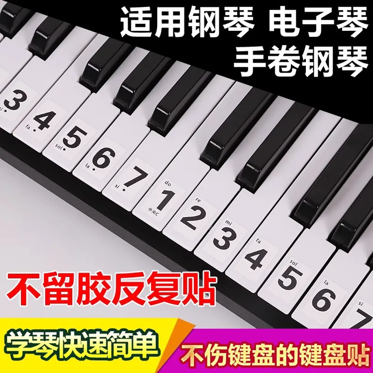 88/61/54键通用钢琴键盘贴纸彩色手卷钢琴琴贴五线谱简谱键位贴