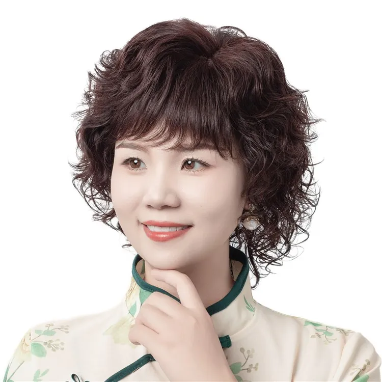 【时尚优雅女神款】妈妈升级款中长卷真人发丝头套厂家直销
