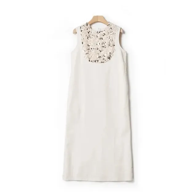 【霄霄形象美学】重工亮片轻羽毛显瘦时尚无袖直筒连衣裙LSQ2441